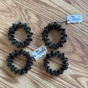 Pier 1 Vintage Wire and Green Beaded Napkin Rings